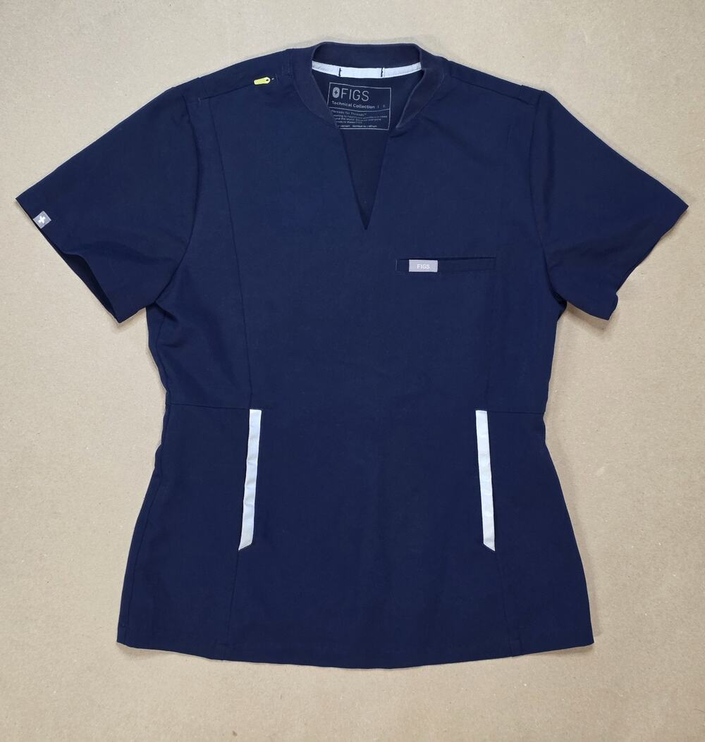 FIGS Odesa Slim Fit Scrub Top S Dark Navy Blue Medical Uniform Nursing Workwear